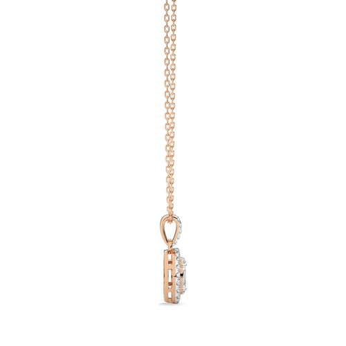 3/8 CT. Oval Shape Halo Round and Baguette Natural Diamond Pendant