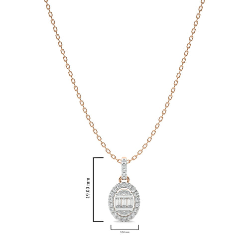 3/8 CT. Oval Shape Halo Round and Baguette Natural Diamond Pendant