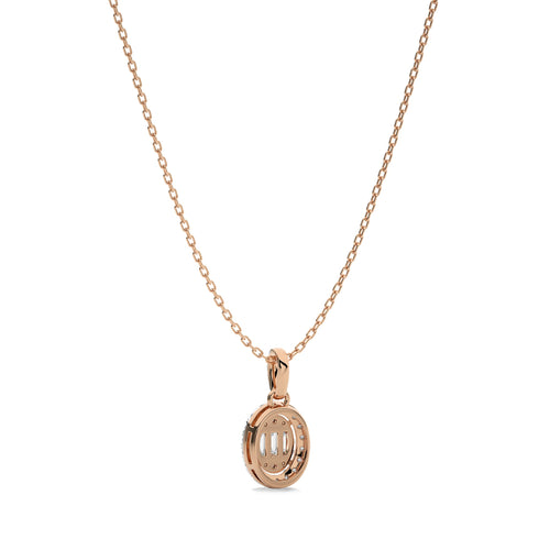 3/8 CT. Oval Shape Halo Round and Baguette Natural Diamond Pendant