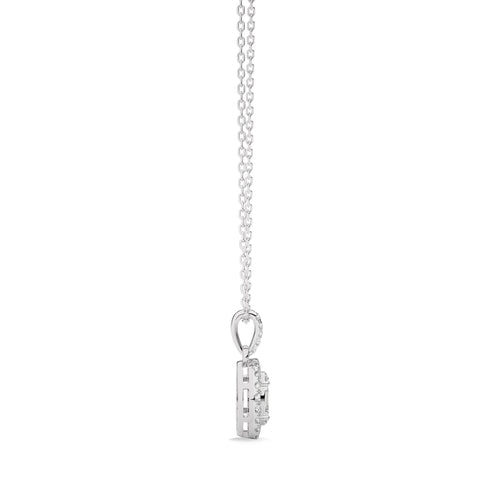 3/8 CT. Oval Shape Halo Round and Baguette Natural Diamond Pendant