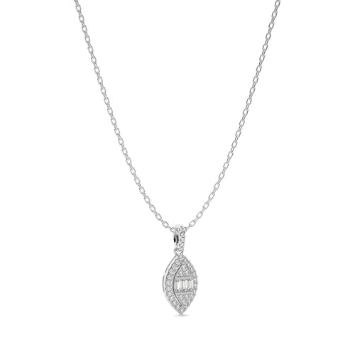 3/8 CT. Marquise Shape Halo Round and Baguette Natural Diamond Pendant