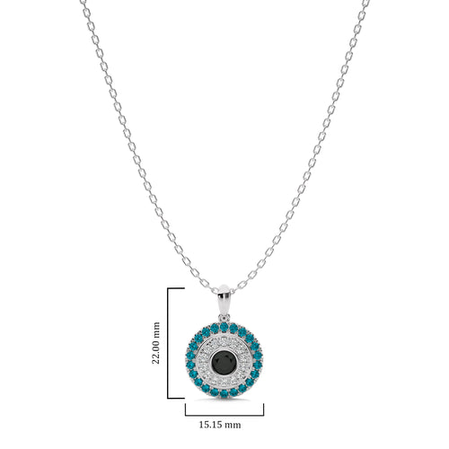 1 1/4 CT. Round Natural Blue and Black Treated Diamond Pendant Necklace