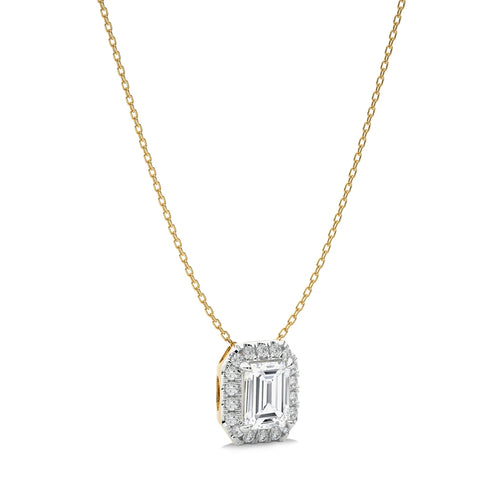 1 CT. Emerald Cut and Round Halo Natural Diamond Pendant
