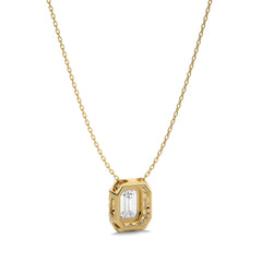 1 CT. Emerald Cut and Round Halo Natural Diamond Pendant