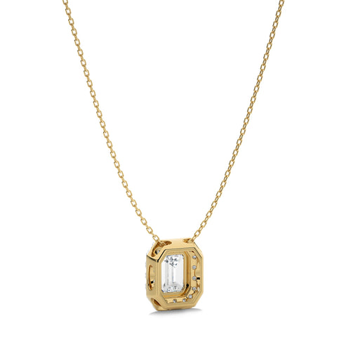1 CT. Emerald Cut and Round Halo Natural Diamond Pendant