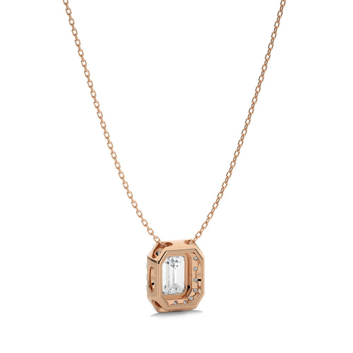 1 CT. Emerald Cut and Round Halo Natural Diamond Pendant