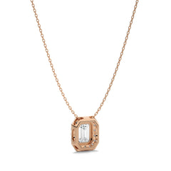 1 CT. Emerald Cut and Round Halo Lab Created Diamond Pendant