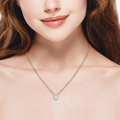 1 CT. Emerald Cut and Round Halo Lab Created Diamond Pendant