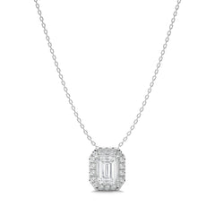 1 CT. Emerald Cut and Round Halo Lab Created Diamond Pendant