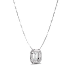 1 CT. Emerald Cut and Round Halo Lab Created Diamond Pendant