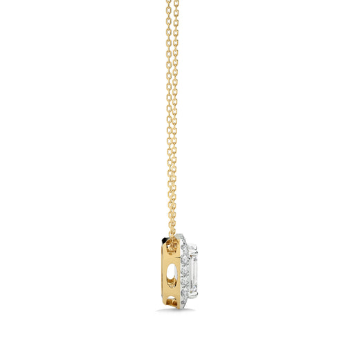 1 CT. Emerald Cut and Round Halo Lab Created Diamond Pendant