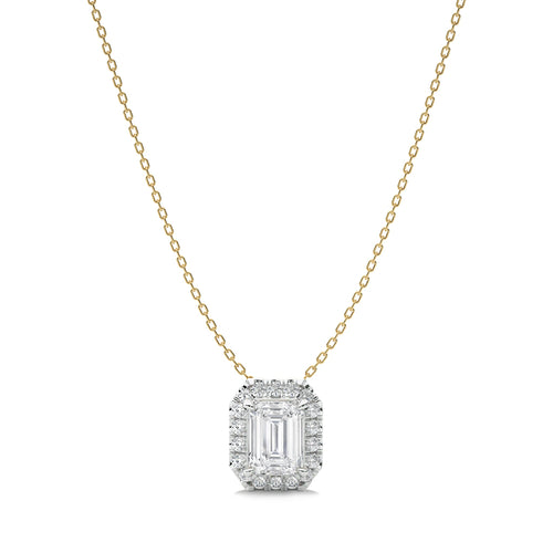 1 CT. Emerald Cut and Round Halo Lab Created Diamond Pendant