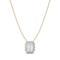 1 CT. Emerald Cut and Round Halo Natural Diamond Pendant