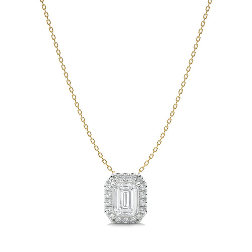 1 CT. Emerald Cut and Round Halo Natural Diamond Pendant