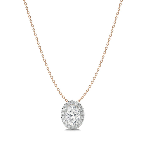 1 CT. Oval and Round Halo Natural Diamond Pendant