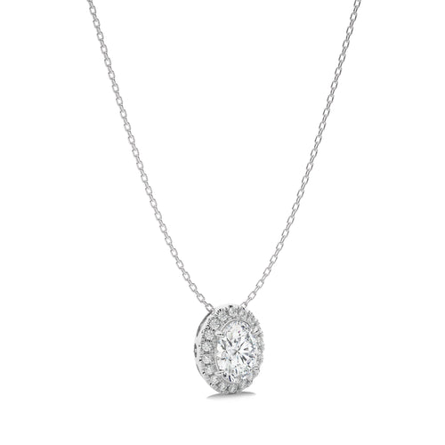 1 CT. Oval and Round Halo Natural Diamond Pendant
