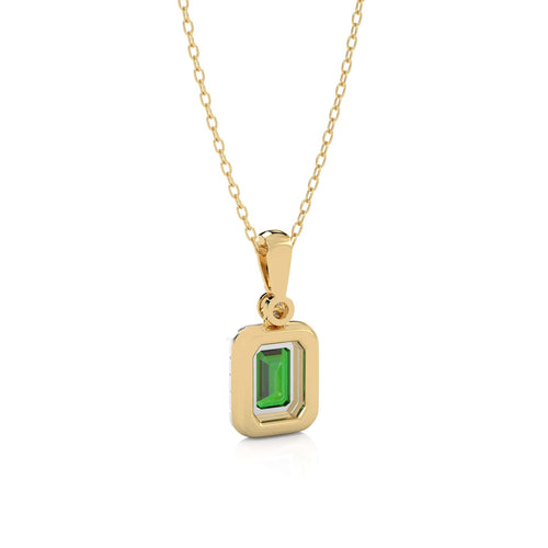 Verdant Glow Round Natural Diamond and Emerald Pendant Necklace