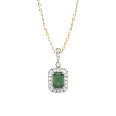 Verdant Glow Round Natural Diamond and Emerald Pendant Necklace