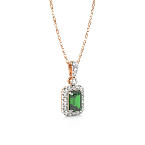 Verdant Glow Round Natural Diamond and Emerald Pendant Necklace