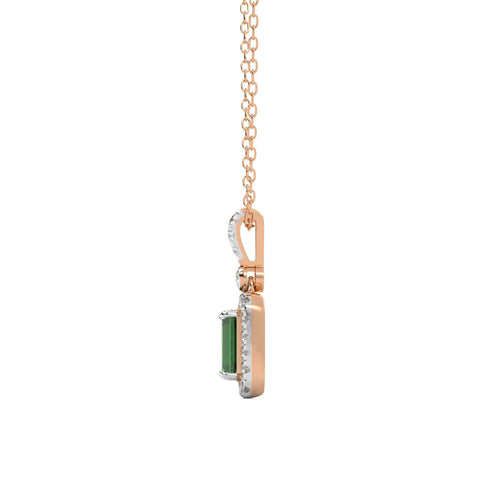 Verdant Glow Round Natural Diamond and Emerald Pendant Necklace