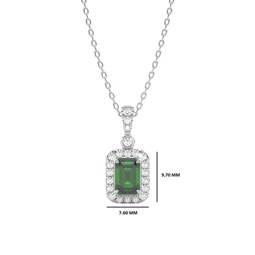 Verdant Glow Round Natural Diamond and Emerald Pendant Necklace