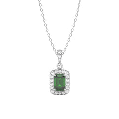 Verdant Glow Round Natural Diamond and Emerald Pendant Necklace