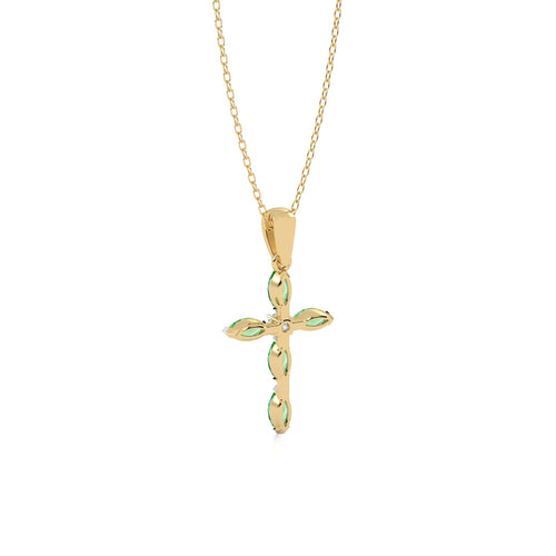 Graceful Faith Marquise Shape Emerald Cross Pendant Necklace