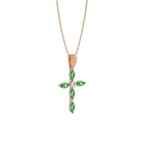 Graceful Faith Marquise Shape Emerald Cross Pendant Necklace