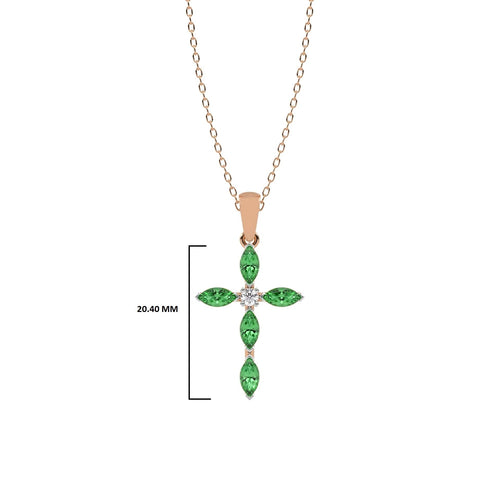 Graceful Faith Marquise Shape Emerald Cross Pendant Necklace