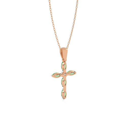 Graceful Faith Marquise Shape Emerald Cross Pendant Necklace