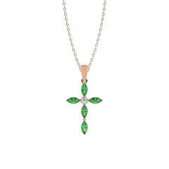 Graceful Faith Marquise Shape Emerald Cross Pendant Necklace