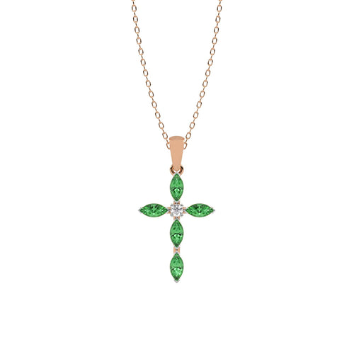 Graceful Faith Marquise Shape Emerald Cross Pendant Necklace