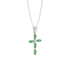 Graceful Faith Marquise Shape Emerald Cross Pendant Necklace