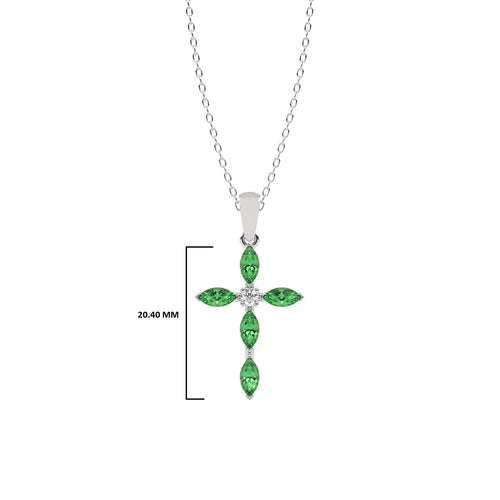 Graceful Faith Marquise Shape Emerald Cross Pendant Necklace