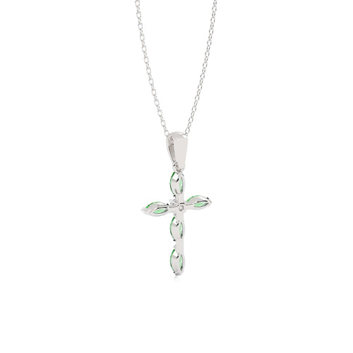 Graceful Faith Marquise Shape Emerald Cross Pendant Necklace