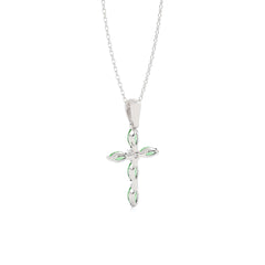 Graceful Faith Marquise Shape Emerald Cross Pendant Necklace