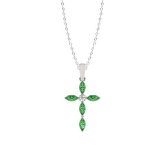 Graceful Faith Marquise Shape Emerald Cross Pendant Necklace