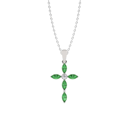 Graceful Faith Marquise Shape Emerald Cross Pendant Necklace