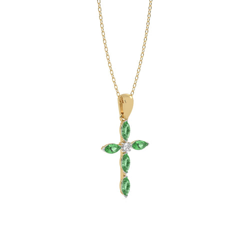 Graceful Faith Marquise Shape Emerald Cross Pendant Necklace