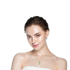 Graceful Faith Marquise Shape Emerald Cross Pendant Necklace