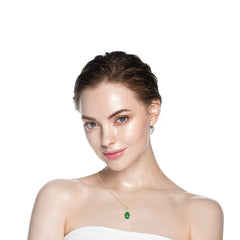 Evergreen Radiance Round Natural Diamond and Oval Emerald Pendant