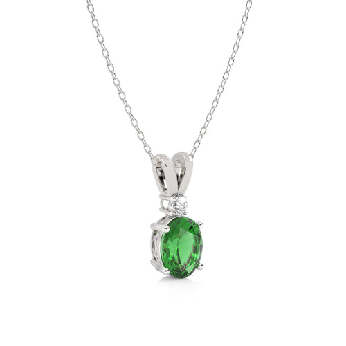 Evergreen Radiance Round Natural Diamond and Oval Emerald Pendant