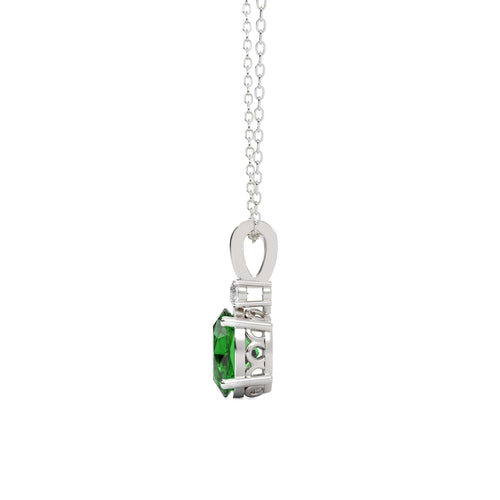 Evergreen Radiance Round Natural Diamond and Oval Emerald Pendant