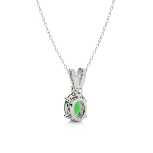 Evergreen Radiance Round Natural Diamond and Oval Emerald Pendant