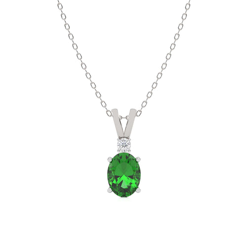 Evergreen Radiance Round Natural Diamond and Oval Emerald Pendant