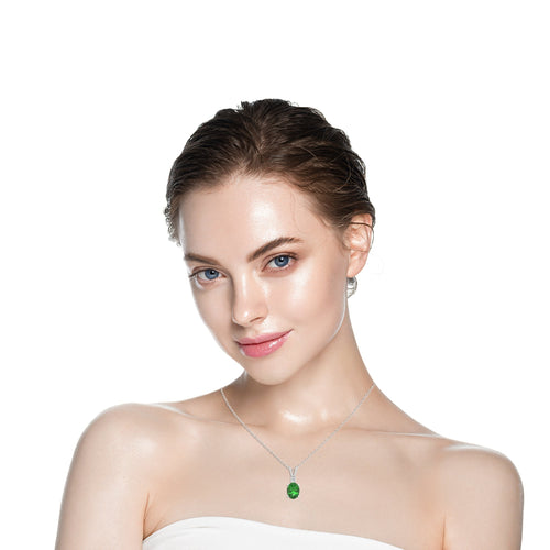 Evergreen Radiance Round Natural Diamond and Oval Emerald Pendant