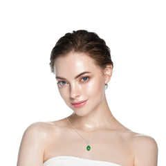 Evergreen Radiance Round Natural Diamond and Oval Emerald Pendant