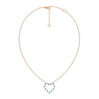 3/4 CT. Round Natural Diamond and Blue Sapphire Heart Pendant Necklace