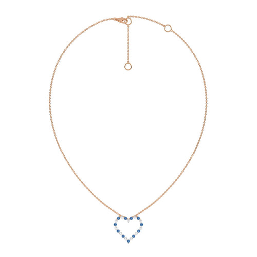 3/4 CT. Round Natural Diamond and Blue Sapphire Heart Pendant Necklace