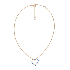 3/4 CT. Round Natural Diamond and Blue Sapphire Heart Pendant Necklace